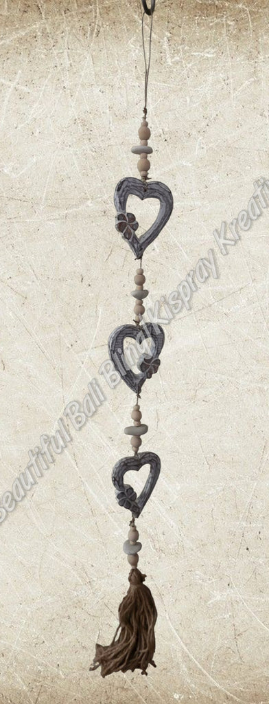 Beachy Hamptons Driftwood Wood Heart dangler, approx 10cm x 90cm #0093