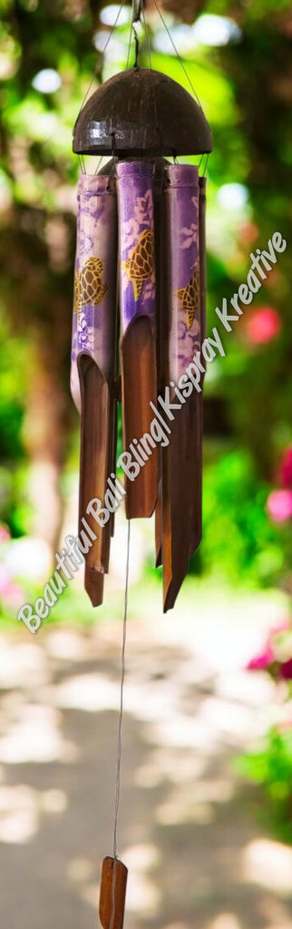 Bamboo windchime turtles purples chime length 30 - 40cm APPROX complete length from hook to striker APPROX 120cm