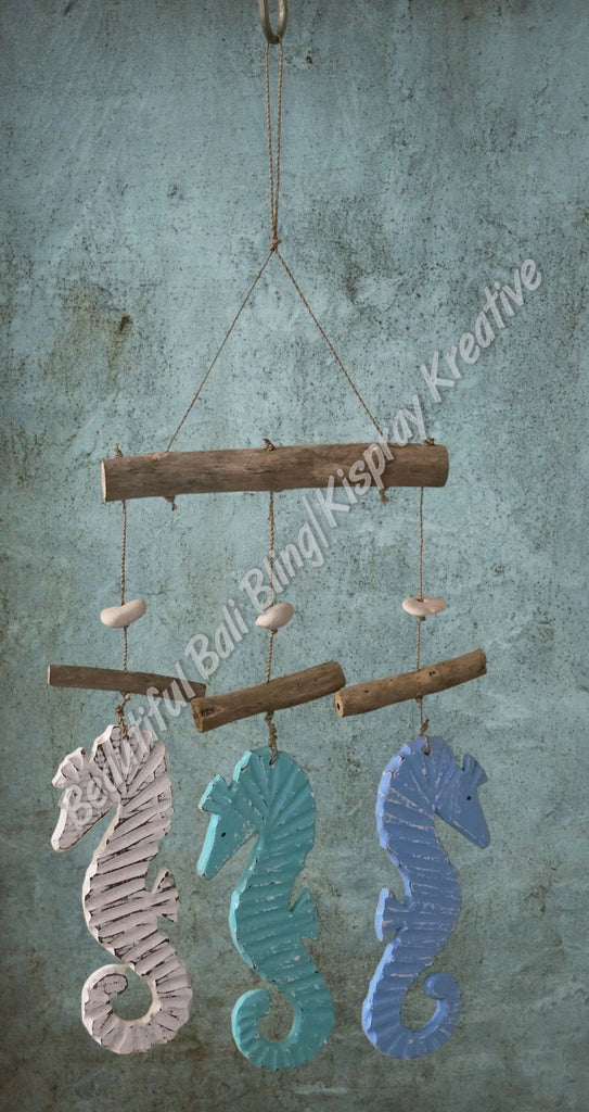 Wood dangler, SEAHORSE TRIO approx 26cm wide x 60cm COMPLETE length #0083