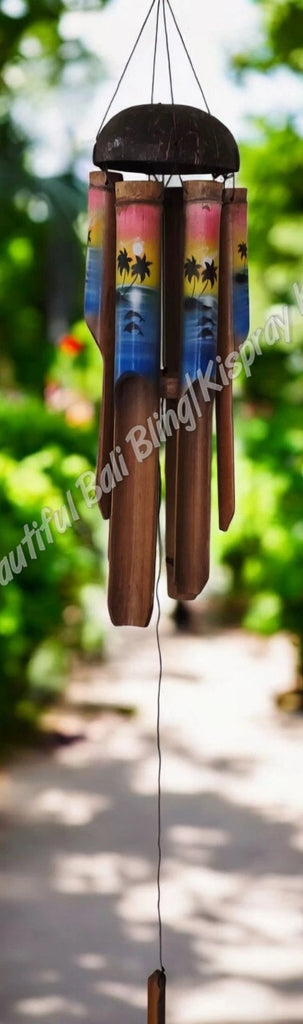 Bamboo windchime tropical dolphins sunset chime length 30 - 40cm APPROX complete length from hook to striker APPROX 120cm