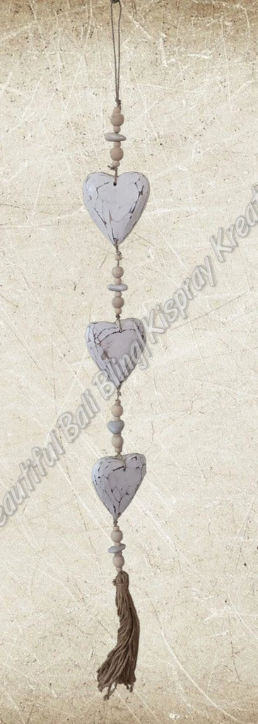 Beachy Hamptons Driftwood Wood Heart dangler, approx 9cm x 90cm #0101