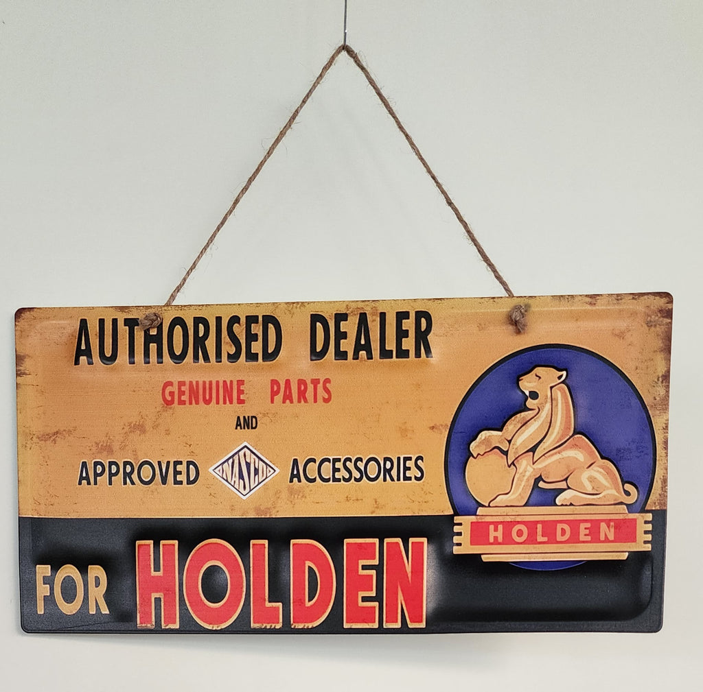 Retro decorative plate embossed HOLDEN DEALER ACESSORIES approx 19 x 38 cm #0519
