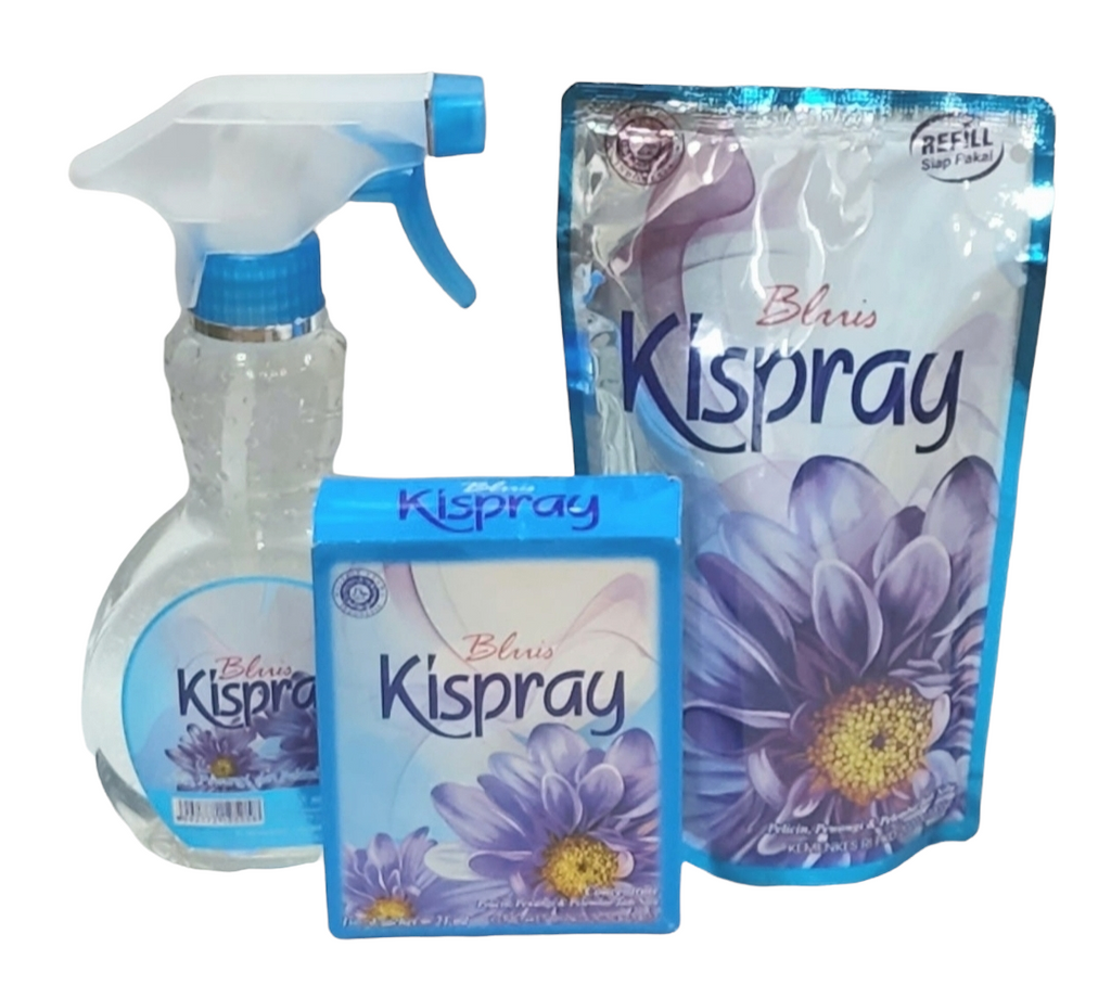 Kispray Blue collection! 1 x 280ml premixed sachet, 1 x box sachets concentrate and 1 x bottle premixed. ALL BLUE