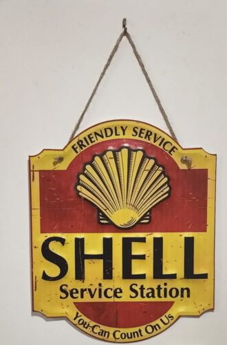 Retro decorative plate, SHELL SERVICE STATION embossed approx 29 x 35cm