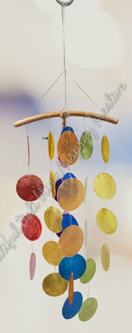 Capiz shell wind chime rattan multicoloured  49cm drop  x 18cm wide approx (#33)