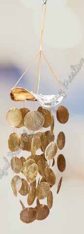 Capiz shell wind chime oyster shell top  Beige 57 cm drop  x 15cm wide approx (#16)