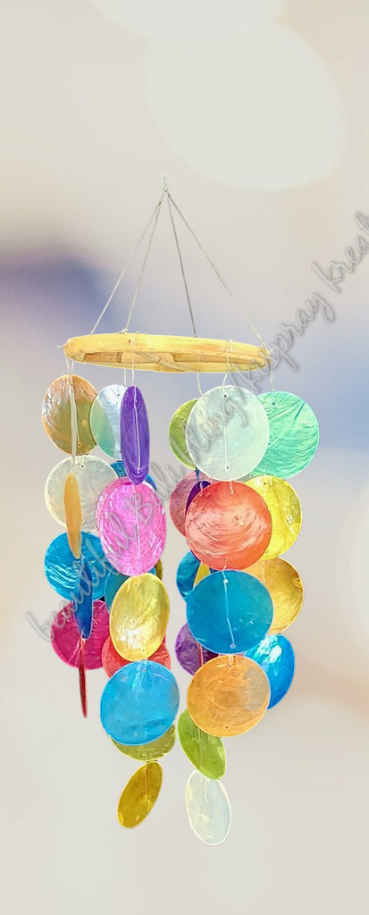 Capiz shell wind chime multicoloured rattan circle  48cm drop  x 12cm wide approx #0030