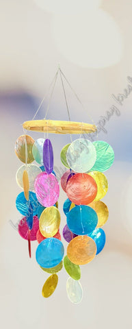Capiz shell wind chime multicoloured rattan circle  48cm drop  x 12cm wide approx (#18)