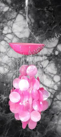 Capiz shell wind chime Dome top HOT PINK 50cm drop  x 15cm wide approx (#)