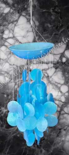 Capiz shell wind chime Dome top LIGHT BLUE 50cm drop  x 15cm wide approx #0139