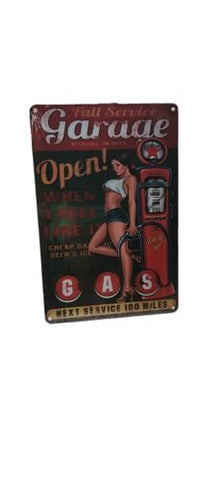 Decorative Full Service Garage Girl Gas Retro plate,  approx 30cm x 20cm #0397