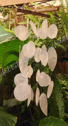 Capiz shell wind chime white 48 cm complete drop  x 12 cm wide approx (#18)