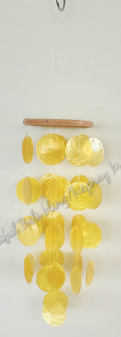 Capiz shell wind chime yellow rattan circle 55cm drop x13 cm wide approx (#15)