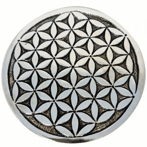 Incense holder, Flower of Life  aluminium, etched large, round Approx 10.5 cm #0006