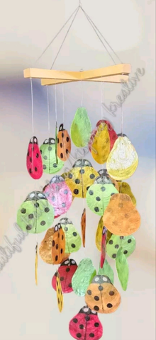 Capiz shell wind chime ladybugs/ladybird mixed 60cm drop  x 20 cm wide approx #0050