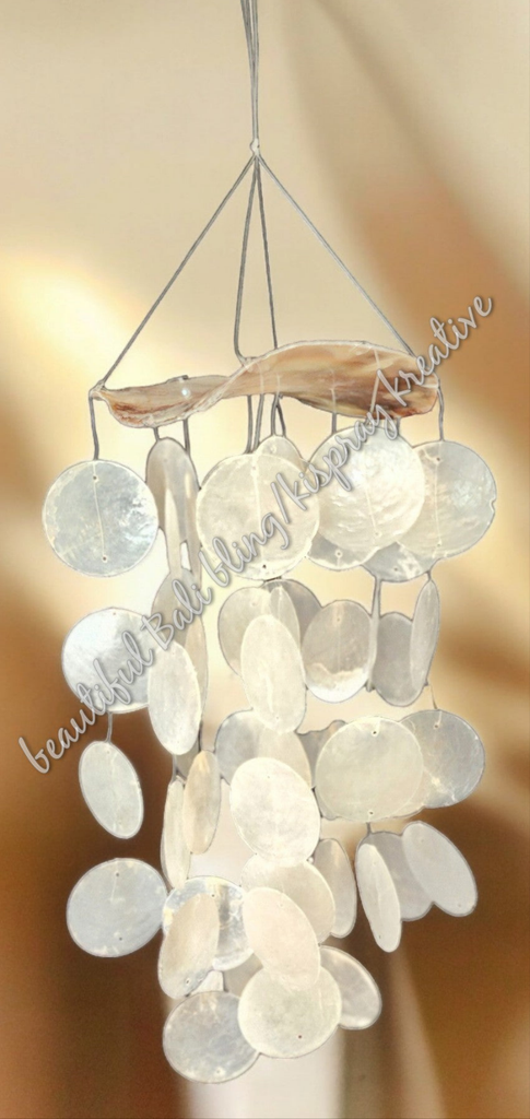 Capiz shell wind chime oyster shell top 35 cm drop  x 16 cm wide approx #0053