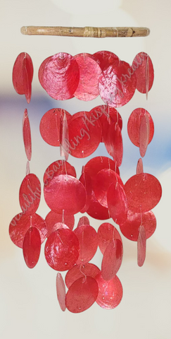 Capiz shell wind chime Red rattan circle    40 cm drop  x 12 cm wide approx