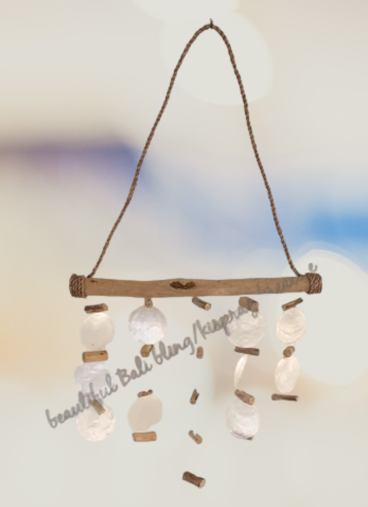 Capiz shell wind chime white driftwood shabby chic  60 cm complete drop including twine  x 30 cm wide approx (#26)