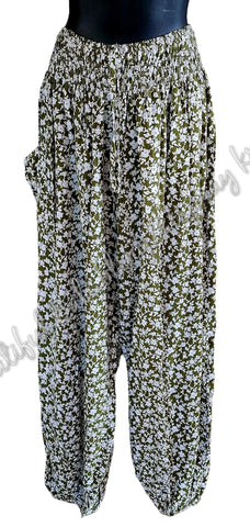 Harem pants Full length GREEN FLORAL XXXXL Suit to size 22-24. clothing (#25)