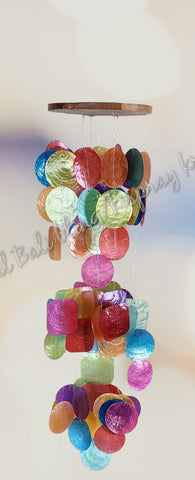 Capiz shell wind chime multicoloured solid top  68 cm drop  x 14 cm wide approx