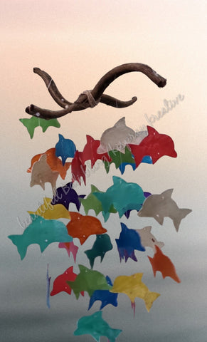 Capiz shell wind chime dolphin 60cm drop  x 16 cm wide approx (#8)