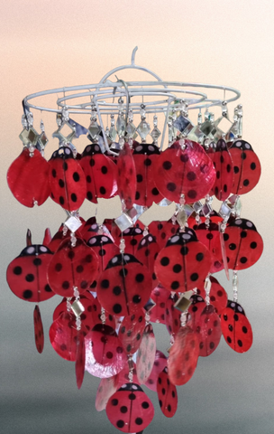 Capiz shell wind chime ladybirds red 40cm drop  x 25 cm wide approx (#17)