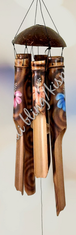 Bamboo windchime flower on swirly background chime length 34 - 38cm APPROX complete length  from hook to striker APPROX 110cm