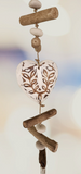 Wood dangler, white hearts approx 10cm x 66cm complete length 0100