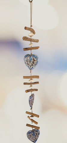 Wood dangler,blue hearts approx 10cm x 85 cm