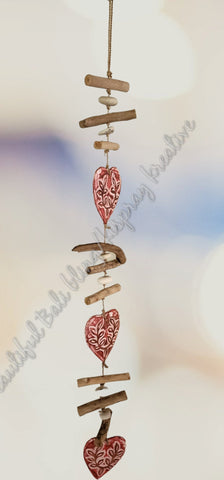 Wood dangler, pink hearts approx 10cm x 80 cm