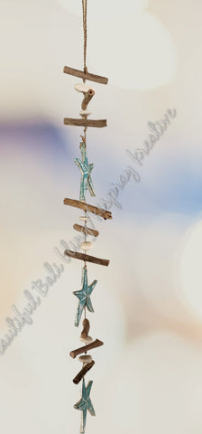 Wood dangler, starfish, green, approx 10cm x 86cm COMPLETE length