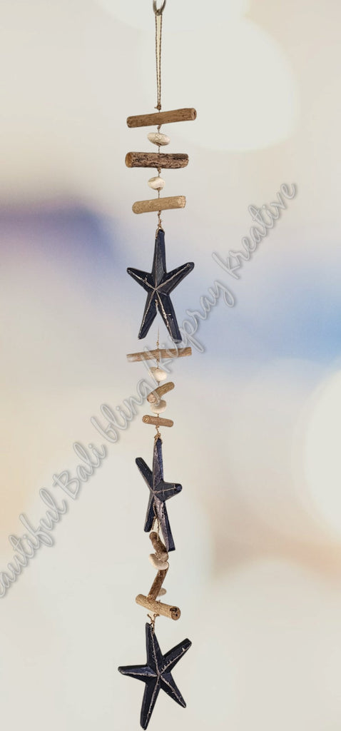 Wood dangler, starfish, dark blue, approx 12cm x 95cm COMPLETE length