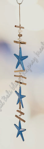 Wood dangler, starfish, bright blue, approx 12cm x 95cm COMPLETE length