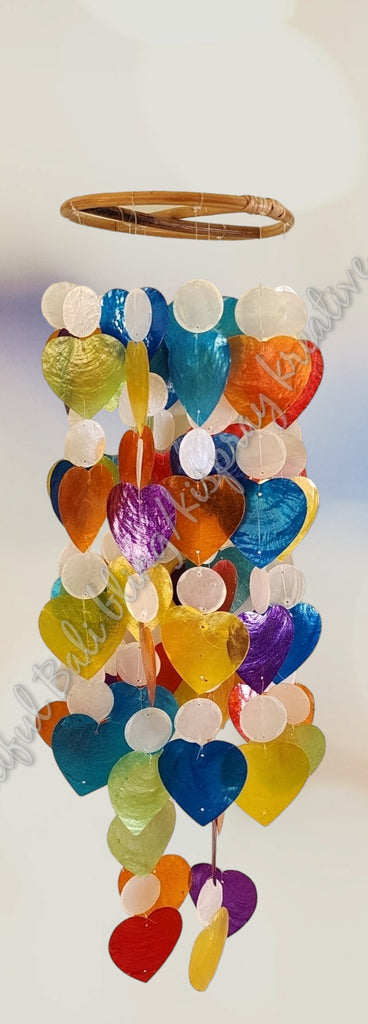 Capiz shell windchimes,rattan top, multicoloured approx 14 cm x  63 cm full length #0155