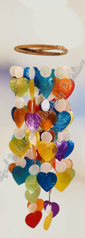 Capiz shell windchimes,rattan top, multicoloured approx 14 cm x  63 cm full length (#31)