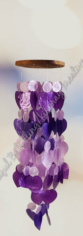 Capiz shell windchimes, purples, solid wooden top, approx 14 cm x 65 cm full length (#21)