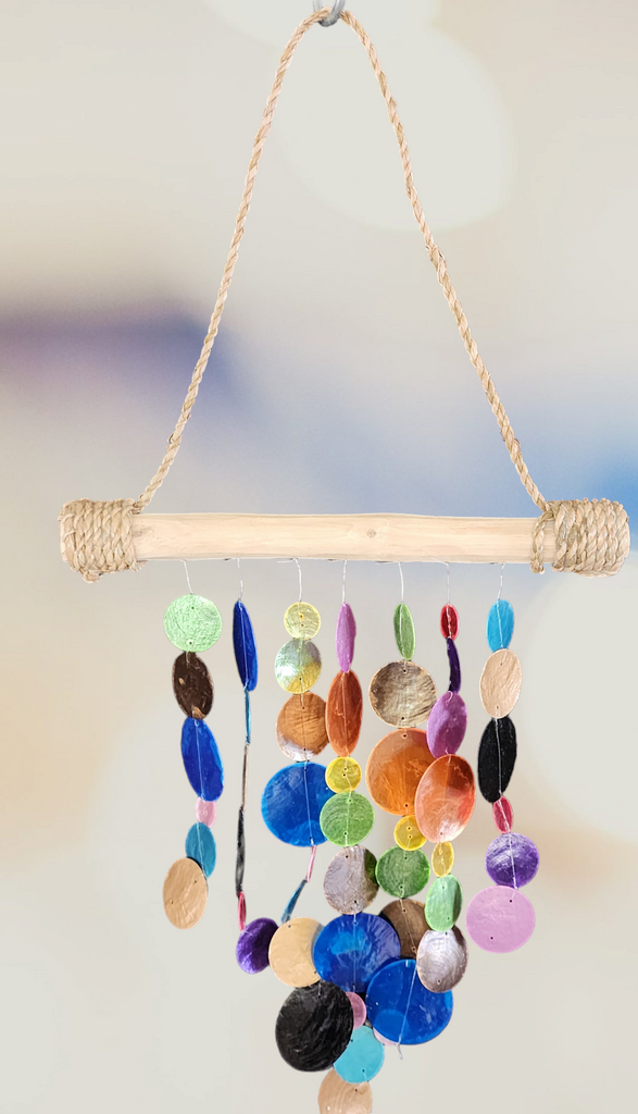 Capiz shell wind chime multicoloured, 60 cm drop  x 30 cm wide approx #0030