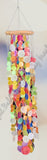 Capiz shell wind chime multicoloured rattan circle 65 cm drop  x 12 cm wide approx (#0039)