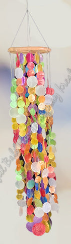 Capiz shell wind chime multicoloured rattan circle 69 cm drop  x 11 cm wide approx (#6)