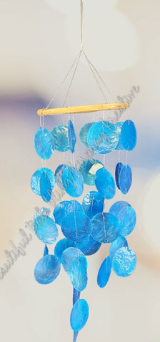 Capiz shell wind chime & seashell blue  56 cm drop  x 15cm wide approx (#11)