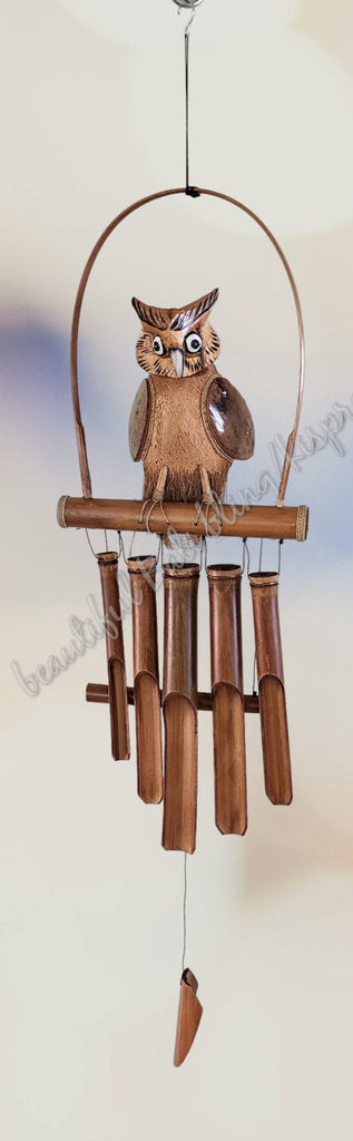 Bamboo owl on bamboo windchimes 100 cm full length (#4)