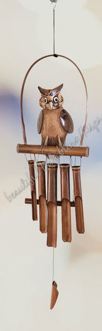 Bamboo owl on bamboo windchimes 100 cm full length (#4)