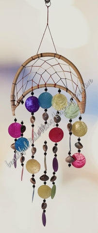 Capiz shell wind chime half moon rattan multocoloured 23cm wide  x 67cm  COMPLETE length approx