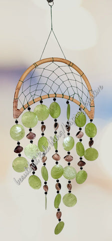 Capiz shell wind chime half moon rattan green 24cm wide  x 70cm  COMPLETE length approx (#dream)