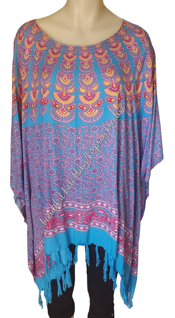 Kaftan, generous pink, blue & yellow mandala 4XL Suit to size 24