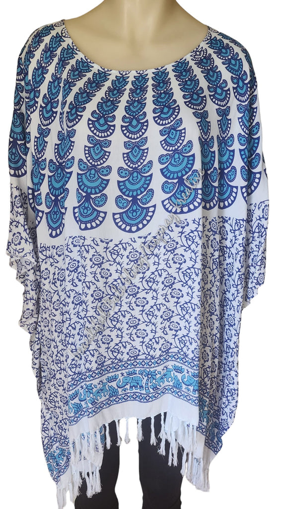 Kaftan, generous blue & white mandala 4XL Suit to size 24 #1