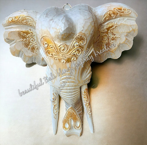 Elephant Head, wooden, cream approx 25 x 25 x 10 cm