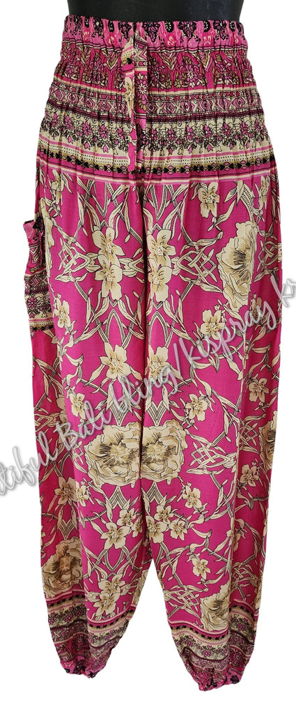 Harem  pants  Full length HOT PINK & BEIGE FLORAL  Suit to size 8-12. clothing