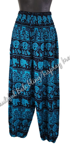 Harem pants Full length  BLACK & GREEN ELEPHANTS L  Suit to size 14. clothing