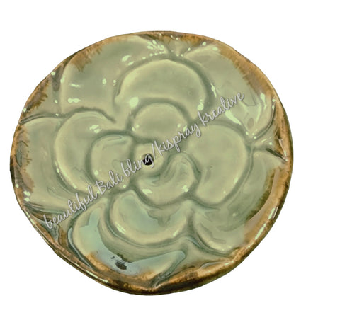 Ceramic Incense Holder, Sage Green approx 7 cm #0009